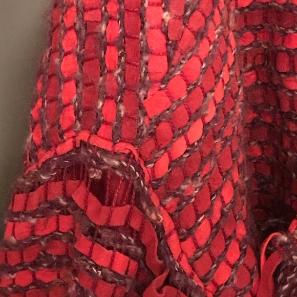 Vintage 80s Woven Red Suede Fringed Jacket, M - Picture 14 of 16